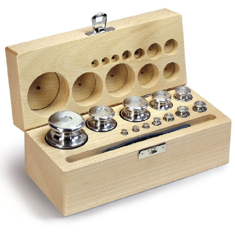K 333-02 Gewichtenset 333-02 (F2) knopvormig/RVS fijngedraaid - 1mg - 50gr - houten box